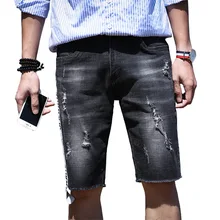 Черные мужские шорты с принтом, Прямые хлопковые шорты, джинсовые Бермуды, Мужская джинсовая брендовая одежда, размер 29-37