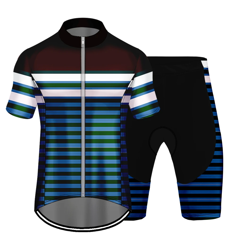 2020 Men's Cycling Jersey Short Sleeve Shorts Set Fashion Hip-Hop Harajuku Striped Quick-Dry Elastic Breathable Outdoor Sports | Спорт и