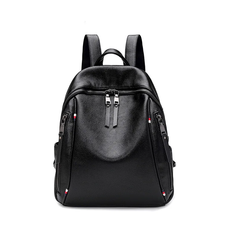 

Backpack Women's 2019 New Style Korean-style Fashion Versatile Leather Backpack Schoolbag Cowhide Soft Leather WOMEN'S Fashion H