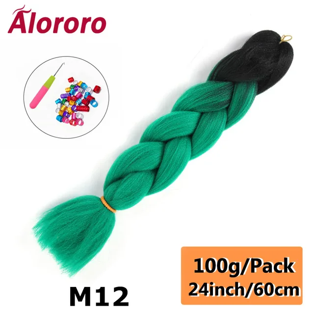Jumbo Braid Hair Extensions Green Synthetic Braiding Hair 24 Inch Afro Blue Pink Purple Blonde Ombre Hair for Braids Alororo 24inches-M12
