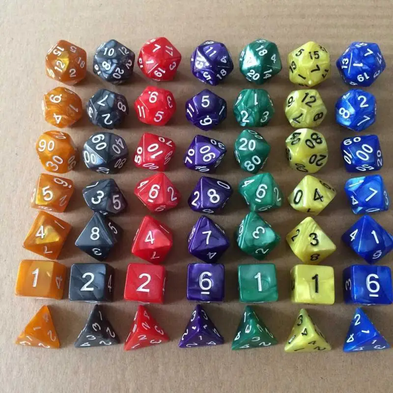 7 шт./компл. игра с разными сторонами играющая смешанных цветов D4 D6 D8 D10 D12 D20 DND DiceFor