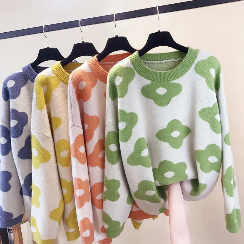 

Sweaters Women Printed Leopard Pink Sweet New Knitted Warm Chic Womens Pullover All-match Casual Soft High Quality Daily Ulzzang