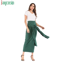 Женская длинная юбка, хлопок, бант, элегантная, свободная, высокая талия, одноцветная, модная, Женская юбка, дышащая, для девушек размера плюс, юбка для вечеринки