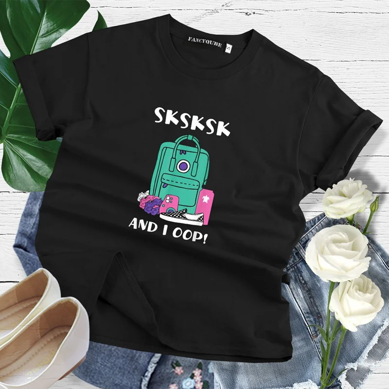 Винтажная Футболка Sksksk And I Oop, женская футболка с коротким рукавом и круглым вырезом, уличная футболка