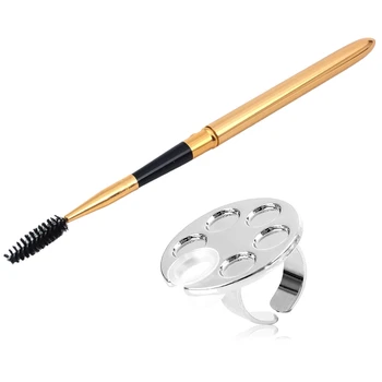 

1 Pcs Retractable Gold Eyelash Makeup Brush & 1 Pcs Stainless Steel Color Display Palette Pallet