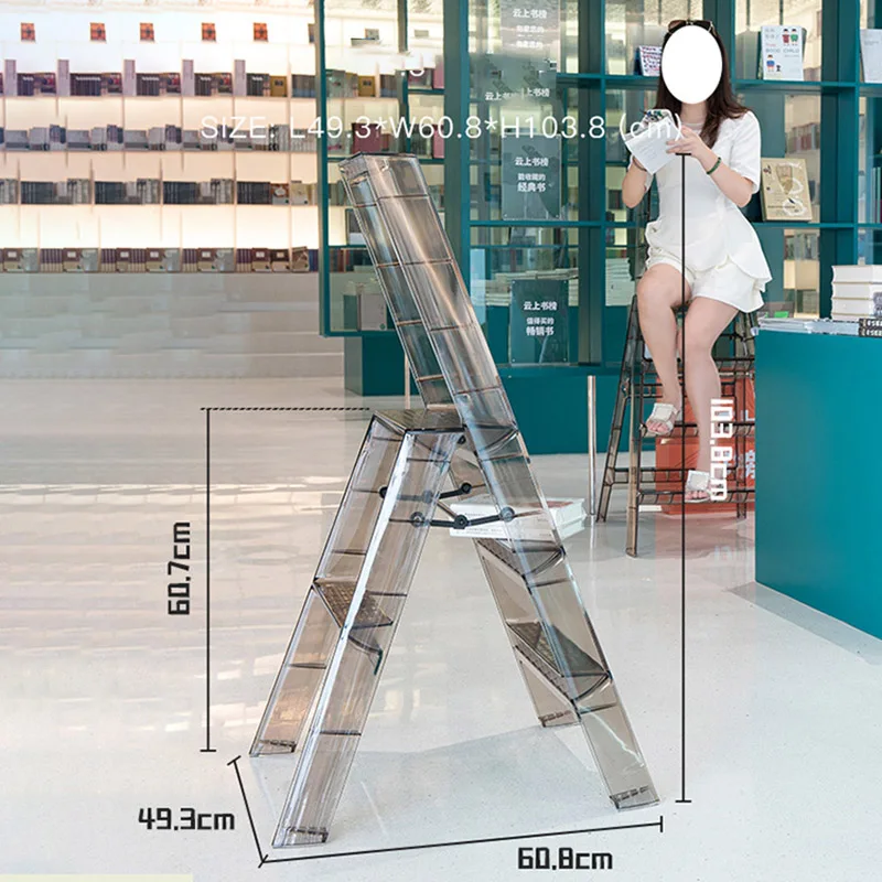 JOYLOVE Japanese Household Ladder Transparent Acrylic Portable Telescopic Folding Ladder Storage Three-step Pedal Plastic Ladder JOYLOVE Japanese Household Ladder Transparent Acrylic Portable Telescopic Folding Ladder Storage Three-step Pedal Plastic Ladder