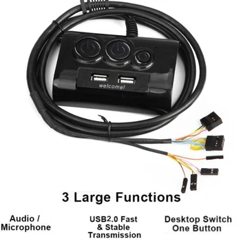 

New Multifunction Desktop PC Switch 2 USB Ports Audio Microphone Port Computer Switch External Power Switch On/Off Reset Button