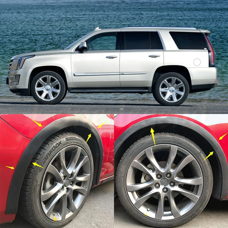 

4pcs Universal Car Truck Carbon Fiber Rubber Wheel Eyebrow Protector Lip Sticker Trim Fender Flare Anti-scratch fit for Cadillac