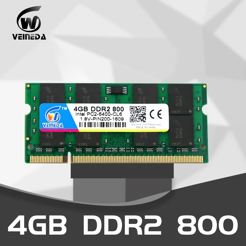 VEINEDA ноутбук памяти ddr2 4 Гб 2 Гб 533 667 800 МГц 1,8 в 200PIN Sodimm ram 4 Гб ddr 2 PC2-6400 ноутбук для Intel amd mobo