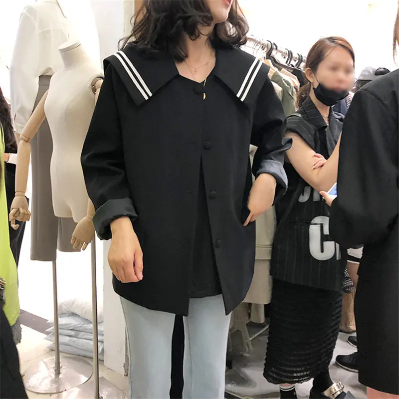HziriP, шикарные, Осенние,, для студентов, повседневные, для женщин, с матросским воротником, удобные, свободные, элегантные, короткие, для женщин, подходят к любой одежде, офисные, женские блейзеры