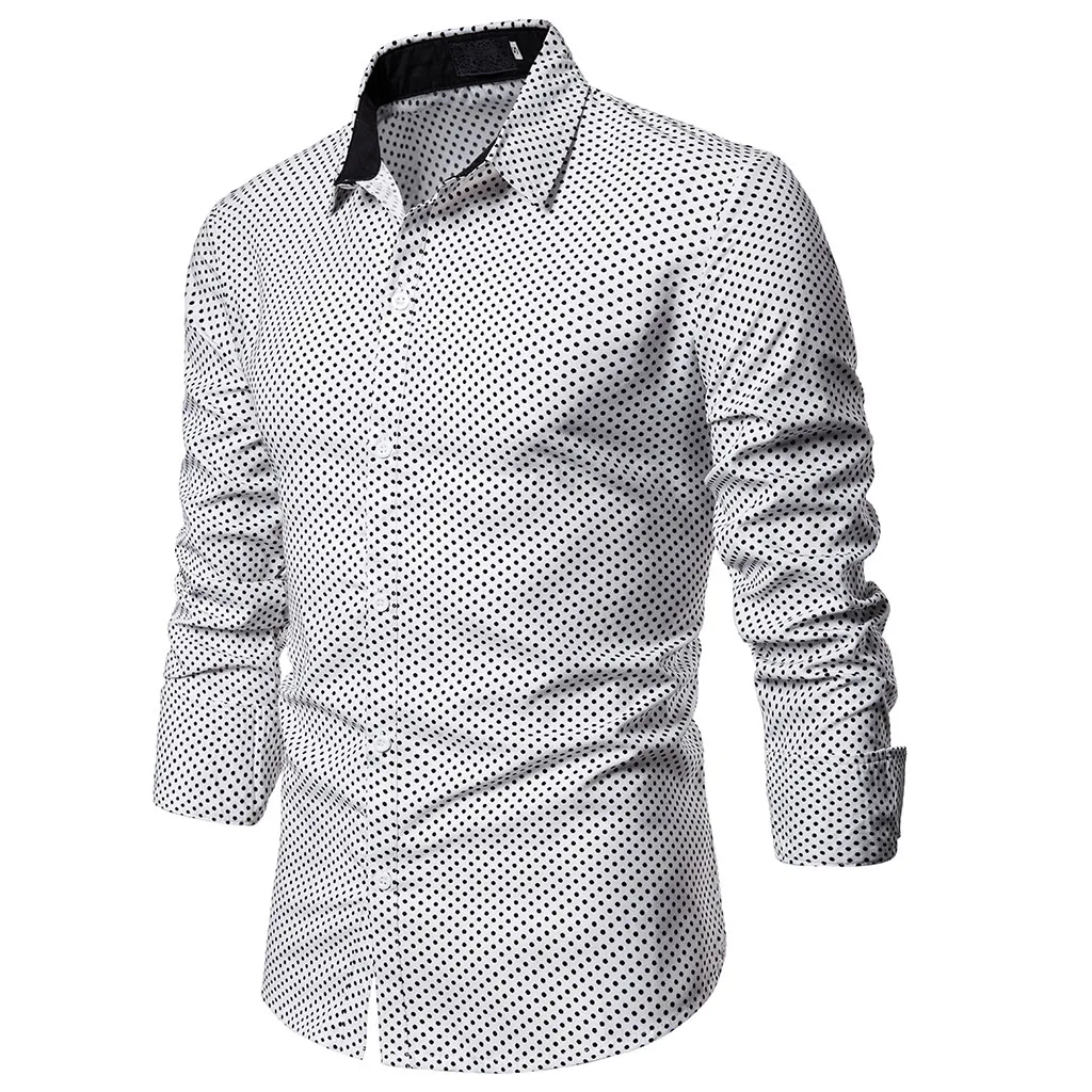 Litthing Новая Осенняя модная мужская одежда приталенная рубашка с длинными рукавами Мужская Повседневная рубашка в горошек большие размеры S-2XL