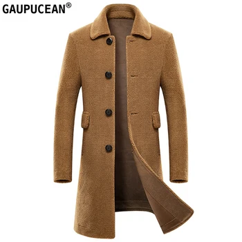 

High Quality Warm Genuine Suede Lining Man Wool Long Coat Singe Breasted Male Woollen Solid Men Double-faced Woolen Overcoat