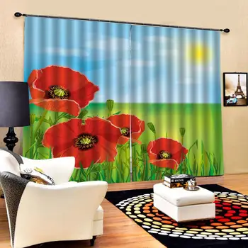 

green curtains Flowers print Chinese Customized 3D Blackout Curtains Living Room Bedroom Hotel Window Drapes Cortinas
