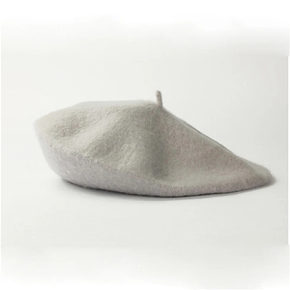 light grey Женский берет для девушек, Женские винтажные береты на весну и зиму, теплый однотонный берет, плоская шапка, шерстяная шапочка, шапка, головной убор - Цвет: light grey