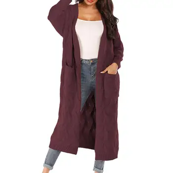 

ETOSELL Autumn Winter Knitted Sweater Large Size Loose Cardigans Top Women Pocket Thick Sweater