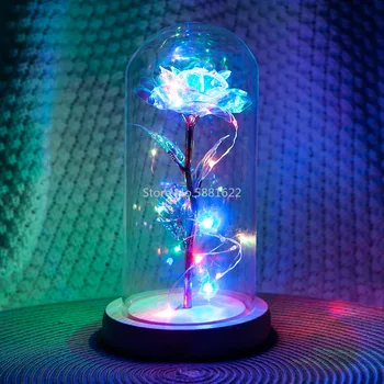

Romantic Eternal Light Rose Flower Glass Cover Beauty and Beast LED Battery Lamp Birthday Valentine's Day Mother Gift Decoration