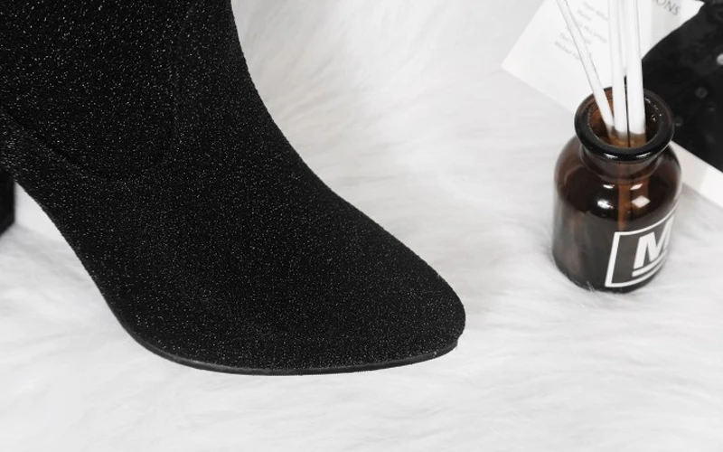 Haoshen&Girl Women Over the Knee High Boots Sequi Special fabric Stretch boots High Heel Thin High Boots Winter Shoes Size 10.5