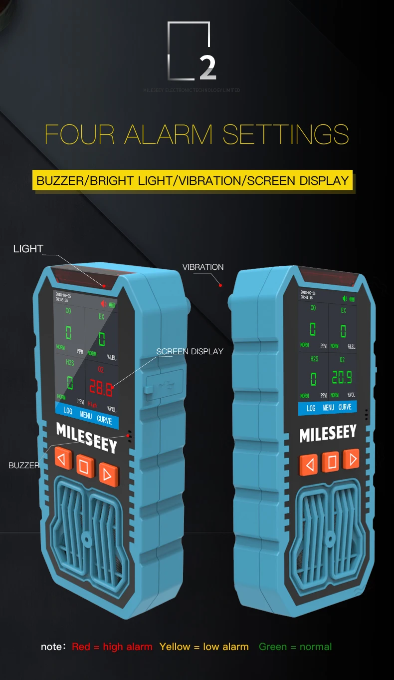 Mileseey портативный lcd Многофункциональный детектор газа 4 в 1 токсичный вредный газ H2S/CO/O2/EX gax анализатор Высокоточный детектор