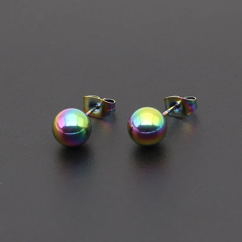 AsJerlya 2PC Surgical Steel Silver Color,Black,Gold,Rose Gold Color Ball Stud Earrings Punk Ear Tragus Ear Piercing Stud Earring 4
