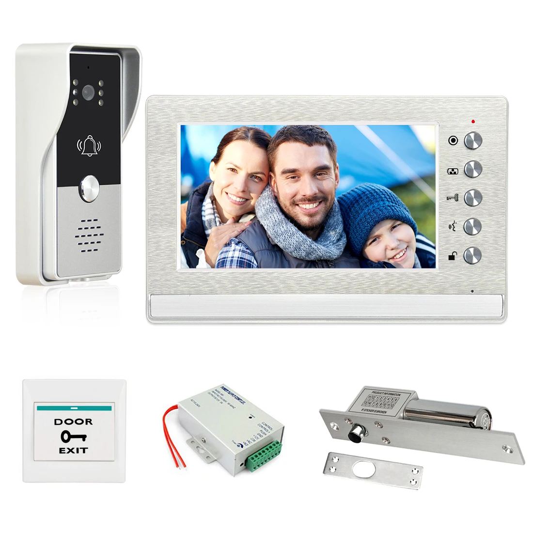 7 Inch Video Intercom Doorbell Kits for Home Security + Electric Lock+ Power Supply+ Door Exit + Video Door Phone System Unlock wireless gate intercom with camera Door Intercom Systems