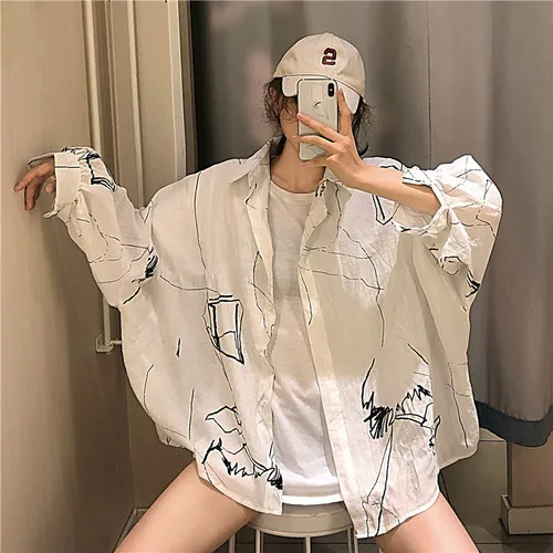 

Simple White Casual Loose Korean Style Oversize Casual Basic All Match 2019 College Wind Line Female Women Shirts