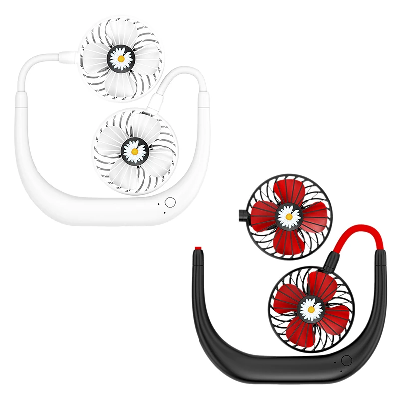 

-Sports Neck Fan Daisy Model Free-Hanging Portable Hand-Held Neck Fan 3-Speed USB Rechargeable Cooling Fan