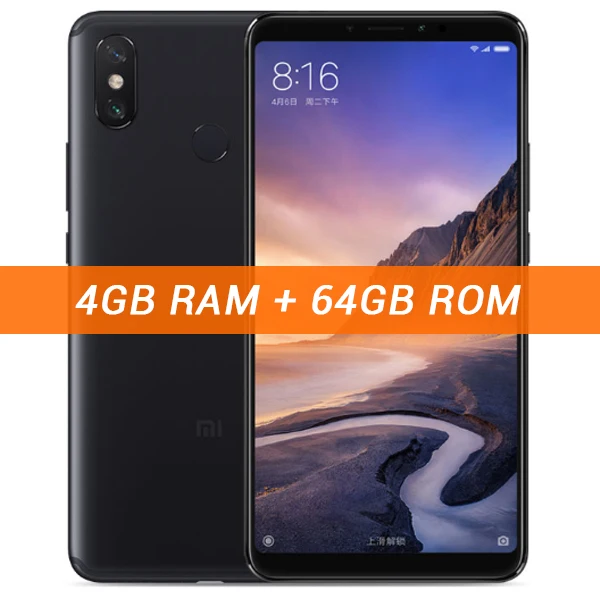 Xiaomi Mi Max 3, 4 Гб ОЗУ, 64 Гб ПЗУ, 6,9 дюйма, полноэкранный Восьмиядерный мобильный телефон Snapdragon 636, 12 Мп+ 5 МП, двойная камера, 5500 мА/ч - Color: 4GB 64GB Black