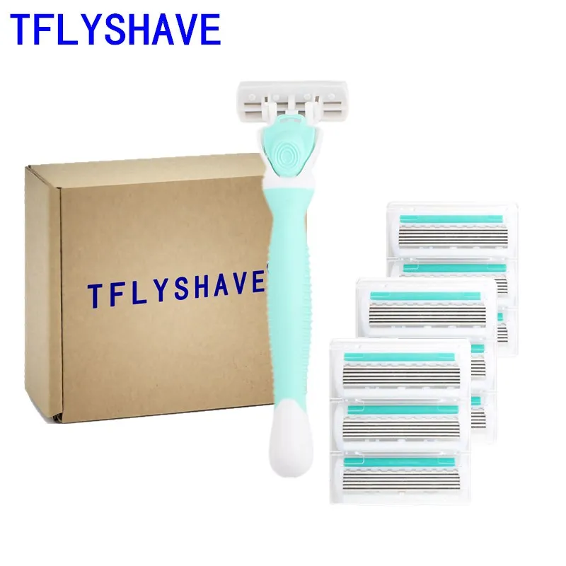 

TFLYSHAVE Women 6 Layer Razor Blade Ladies System Razor 1 Handle With 3/6/9 Cartridges Super Stainless Steel Blade Shaver Razor