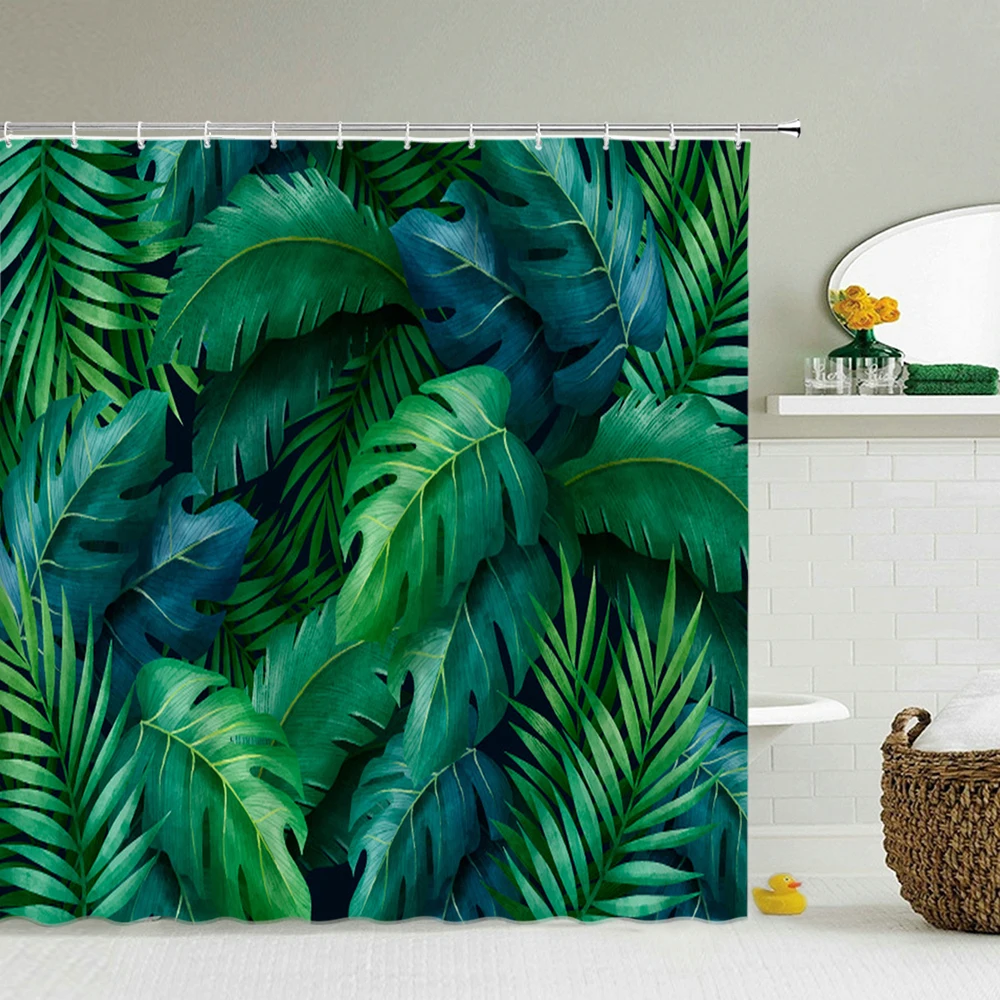

Tropical Green Plants Leaves Printed 3d Bath Curtains Waterproof Polyester Washable Bathroom Shower Curtain Screen With Hooks