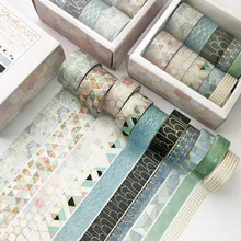 Ensemble de bandes adhésives décoratives en papier, 10 pièces/ensemble, couleur or, treillis géométrique, autocollant de papeterie chinoise pour Scrapbooking 