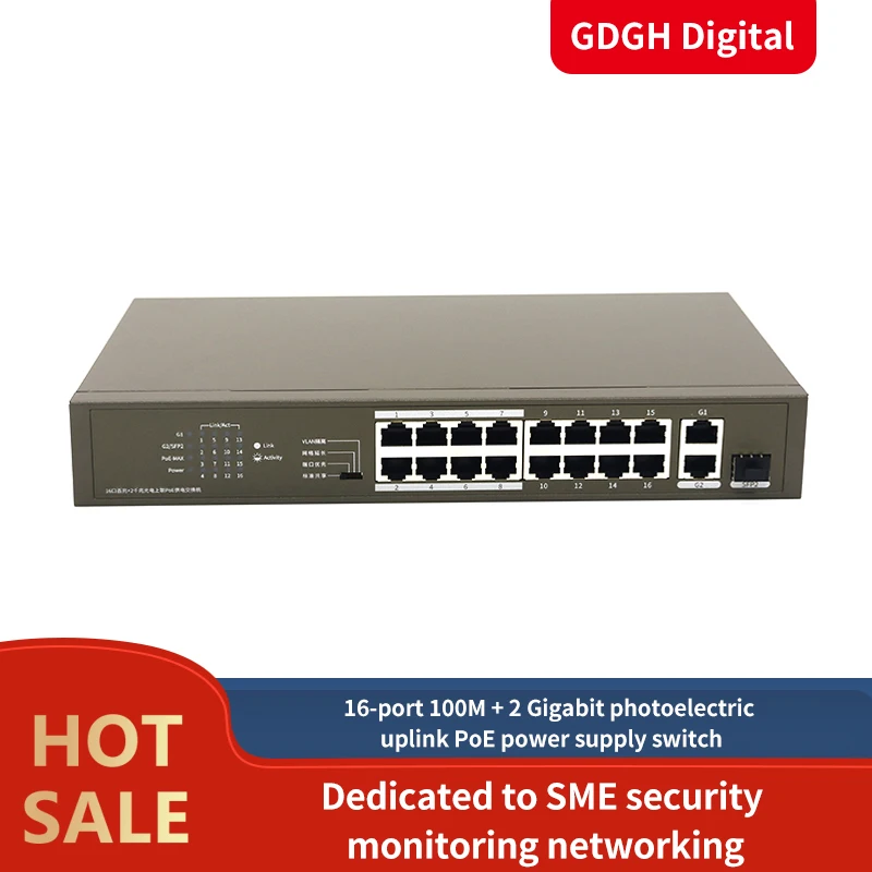 GLVISION GLTEF1118P-16-150W Ethernet сетевой коммутатор 16 портов 135 Вт PoE источник питания |