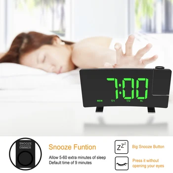 

Radio Projection Alarm Clock Large Screen Led Display Electronic Digital Clocks Double Alarms 180 Degree Adjustable Projector