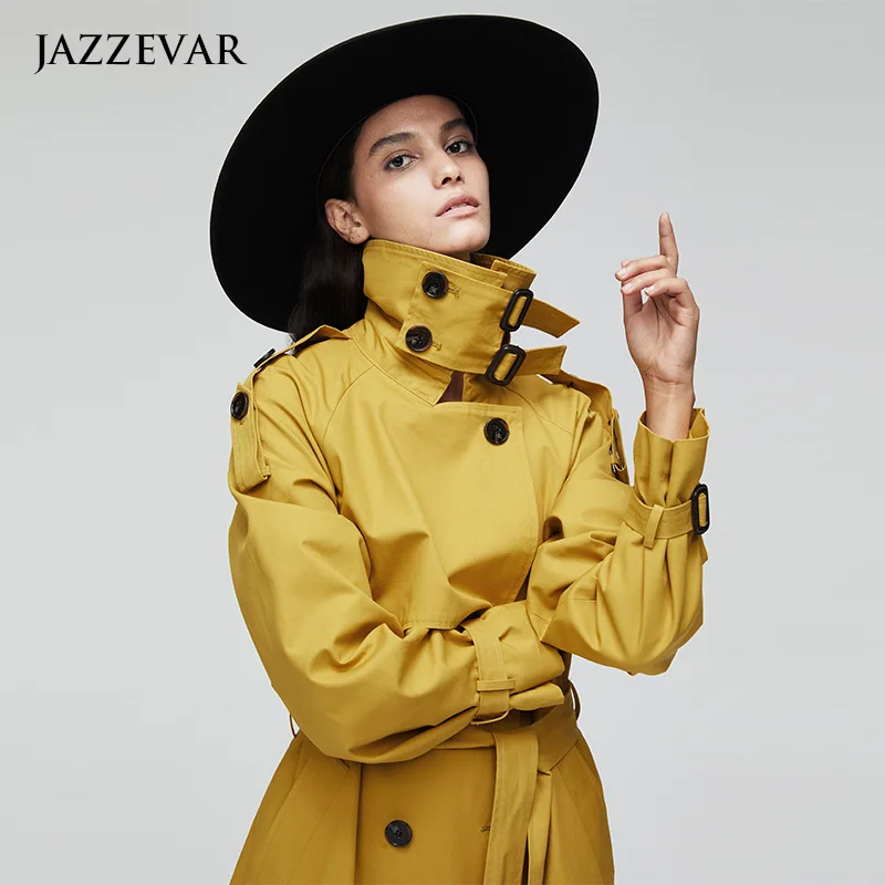 

Jia Zehua 2019 New Style Autumn And Winter Trench Coat Solid Color Long Sleeve Windproof Anti-wrinkle Cotton Casual over-the-Kne