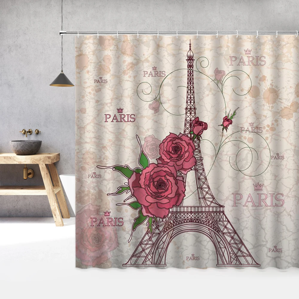 

Paris Iron Tower Scenery Shower Curtain 3d Bath Curtains Bathroom Waterproof With Hooks Shower Curtain Washable Polyester Cloth