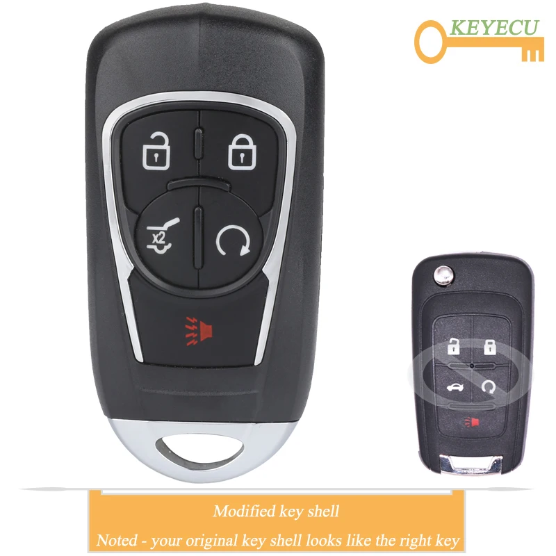 

KEYECU Modified Remote Car Key Case Shell for Chevrolet Cruze Equinox Malibu Camaro, for Buick , FOB 5 Buttons - HU100 Blade