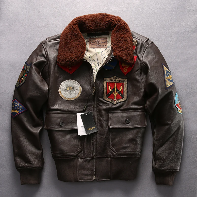 Новинка! фабричная мужская куртка Air Force G1 Pilot, теплая, с меховым воротником, кожаная куртка, повседневная, толстая, из воловьей кожи, для холодной зимы, для русской зимы