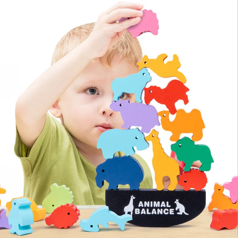 Montessori Educational Wooden Toys for Kids 3D Puzzles Dinosaur Elephant Rabbit Figure Animal Balance Building Blocks | Игрушки и хобби