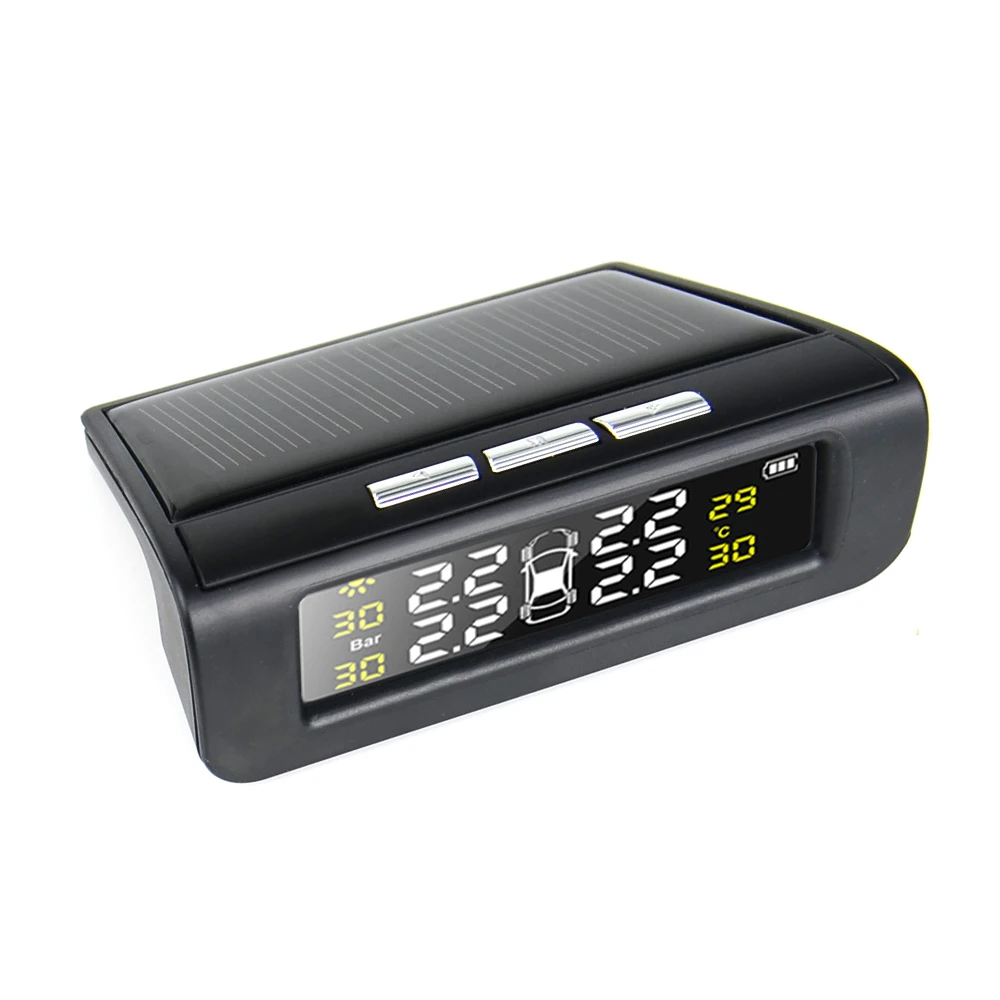 Солнечная энергия USB TPMS автомобильная система контроля давления в шинах lcd 4 внешние/внутренние датчики для внедороПредупреждение о температуре