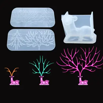 

DIY Crystal Epoxy Molds Deer Tree Branch Shape Silicone Mould Jewelry Making