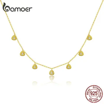 

bamoer 925 Sterling Silver Short Necklace Sparkling Triangle Chain Choker Necklace Women Wedding Fine Jewelry Accessories GAN136