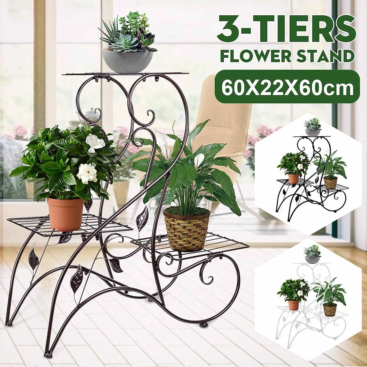 Garden & Patio Metal Outdoor Indoor Pot Plant Stand Garden Decor Flower Rack Wrought Iron NEW