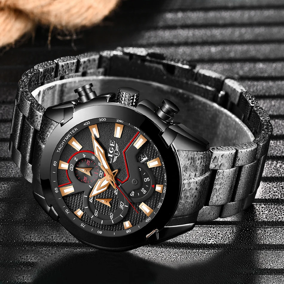 LIGE Top Luxury Brand Watches Men Fashion Full Stainless Steel Waterproof Quartz Clock Mens Wrist Watch Relogio Masculino