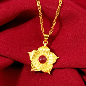 

Classical 18k Yellow Gold Pendant Necklace For Women Flower Shape Design Pendant Gold Necklace Wedding Engagement Fine Jewelry