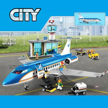 

Airport Passenger Terminal Technic City 718pcs Airplane Building Block International Airport Station 60104 Toys For Children