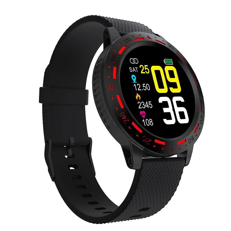 Смарт-часы ESEED S18, мужские, IP67, водонепроницаемые, 1,3 дюймов, полный сенсорный экран, долгий режим ожидания, heart rete, спортивные Смарт-часы для samsung, xiaomi - Цвет: Black Strap-Red
