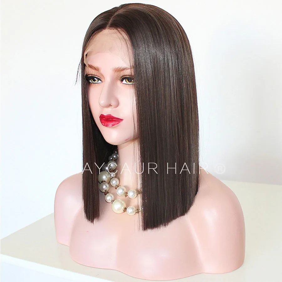 Maycaur Glueless Lace Front Wigs for Women Natural Black Bob Pre-plucked Hairline with Baby Hair (2)