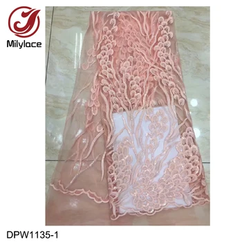 

African Lace Fabric 2019 High Quality French Embroidery Tulle Lace Fabric with Sequins for Party Lace Material DPW1135