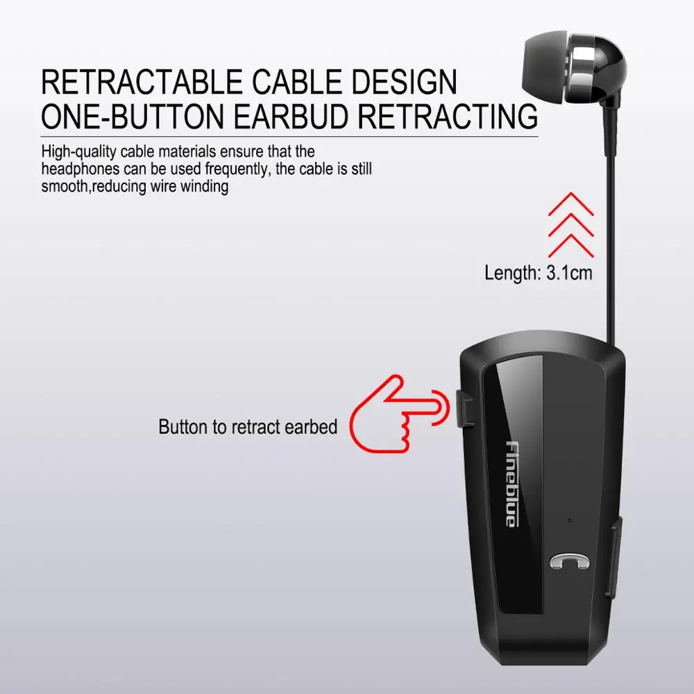 Newest Fineblue F990 Portable Business Wireless Bluetooth Headset Telescopic Type Collar Clip HD Sound Quality Earphone with Mic