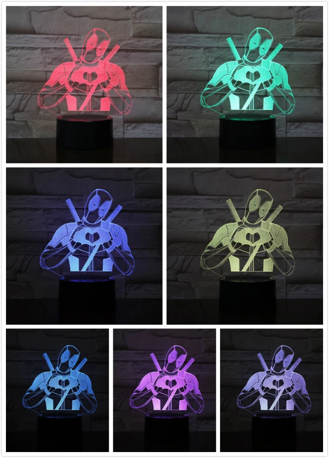 3D Lamp Marvel Comics Superhero Deadpool Kids Night Light LED Bedroom Deco Holiday Gift The Avengers Child Table Night Lamp 3D