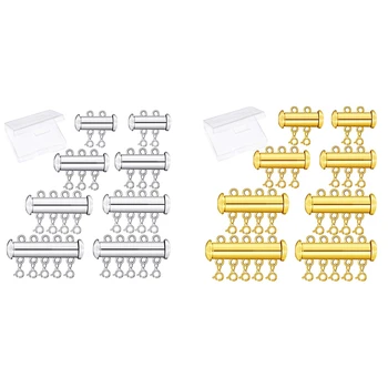 

8 Pieces 4 Sizes Slide Clasp Lock Necklace Connector Multi Strands Slide Tube Clasps with Storage Box for Layered Bracelet Neckl